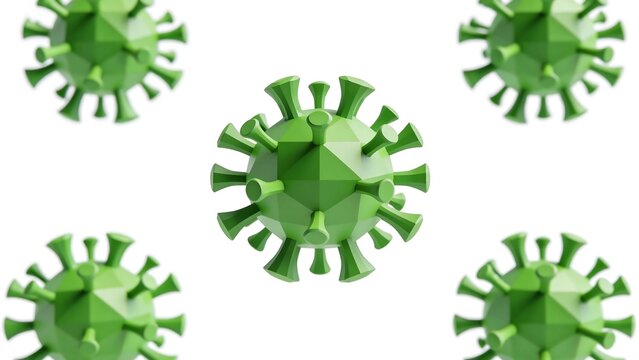 Green lowpoly virus models on white background