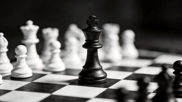 Black and white chess king on board