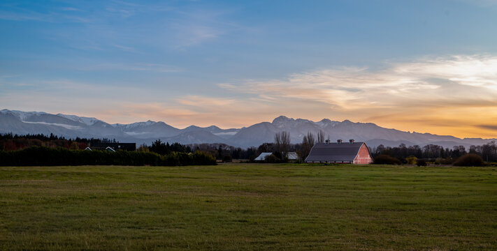 Farm and the Olympic Mountains