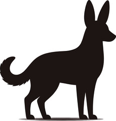 Fototapeta premium A black silhouette of a dog standing on a white background