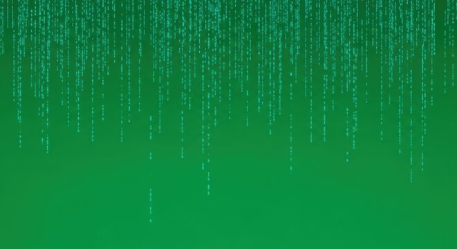 Binary code falls like rain on a green background screen display