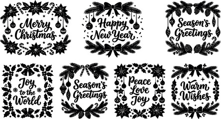Fototapeta premium Black and white festive christmas new year season greetings calligraphic lettering vector art