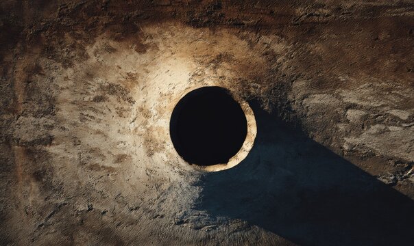 Rusty metal pipe opening in old concrete wall