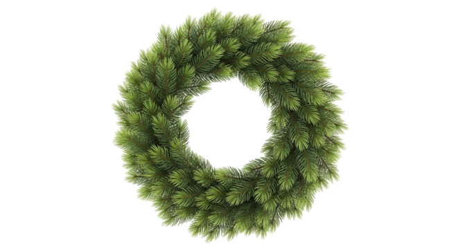 Vector illustration of artificial christmas wreath made of green pine branches on a transparent background
