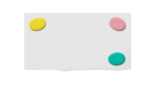 Vector illustration of blank white paper note with colorful magnets on a transparent background