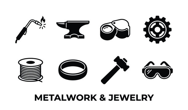 Metalwork and jewelry making tools set welding torch anvil jeweler loupe gear.