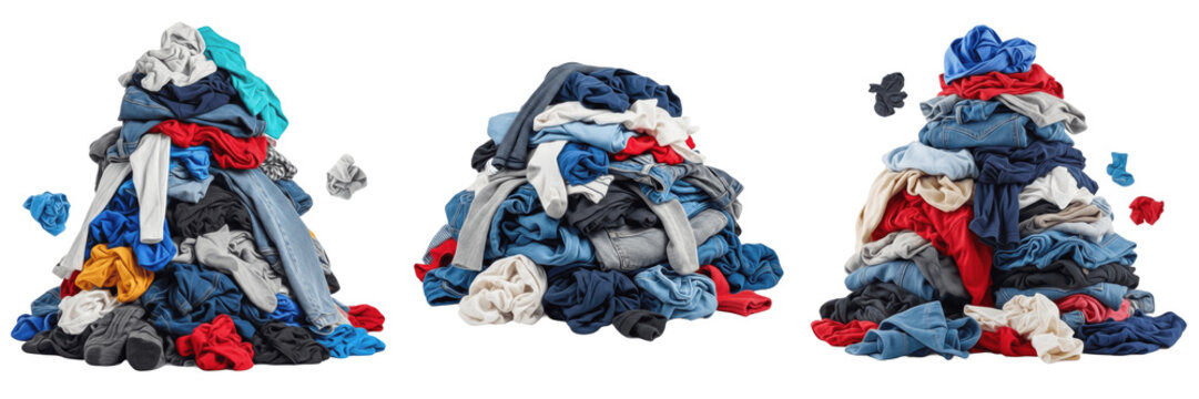 Piled Laundry Clothing Set PNG, Household Chore Textile Clipart Illustration, Fabric Cleaning Service Graphic, Domestics Maintenance Design Element, Cloth Pile Art PNG set