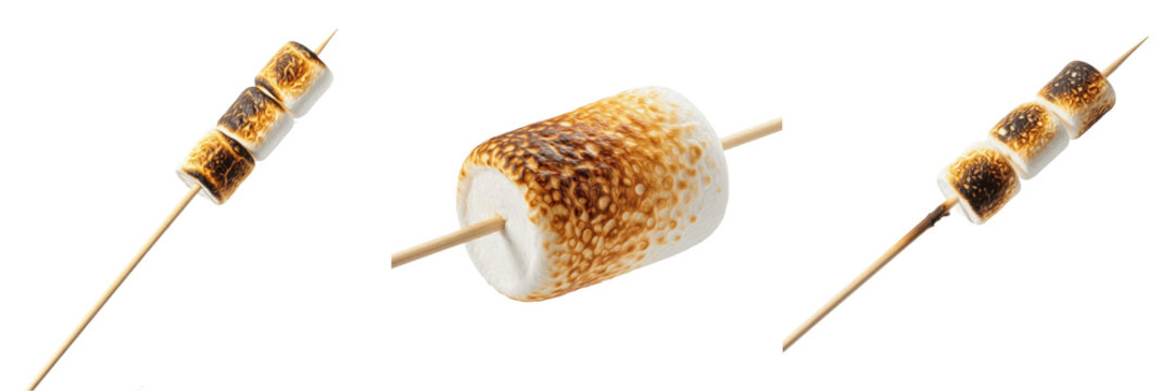 Roasted Marshmallow on Stick PNG, Sweet Camping Dessert Clipart Illustration, Fire Toasted Treat Graphic, Summer Campfire Food Design Element, Tasty Sugary Snack Art PNG