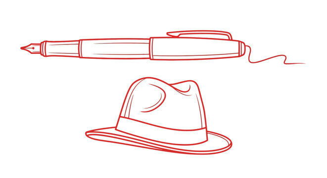 Fount.ain pen and fedora hat vector illustration