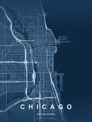Chicago city map vector illustration featuring detailed street layout, modern minimal design, urban road network, travel map poster, abstract cartography, printable wall art, high resolution map graph © Vector Hall