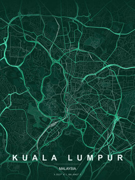 Kuala city map vector illustration featuring detailed street layout, modern minimal design, urban road network, travel map poster, abstract cartography, printable wall art, high resolution map graphic