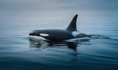 Obraz premium Orcinus orca swimming near surface in clear ocean waters