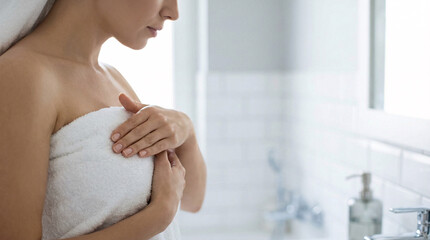 Naklejka premium Using a Cold Compress for Relief of Inflamed Breast Pain