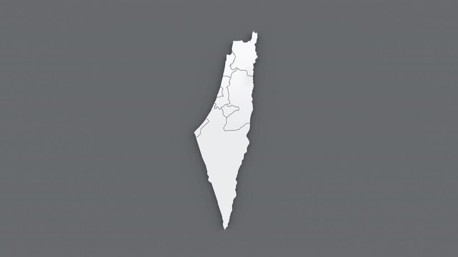 Animated map of Israel, white map on gray background.