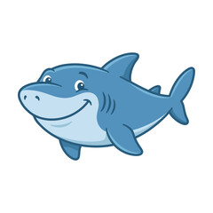 Fototapeta premium Cartoon smiling blue shark vector illustration