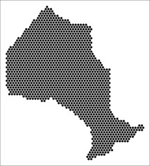 Naklejka premium Ontario hexagon map. Plain black and white dotted shape template. Province tiny hexagon cells. Ontario flat honeycomb template. Vector Illustration.