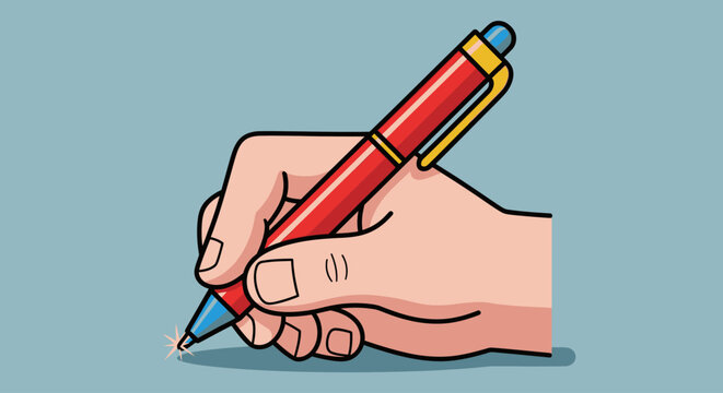 Hand holding a red pen, ready to write.