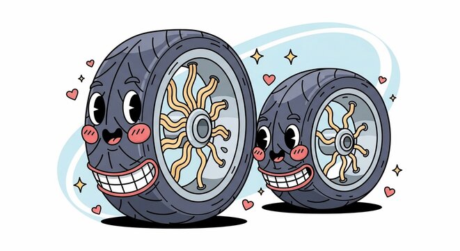 Cartoon vehicle wheels smiling