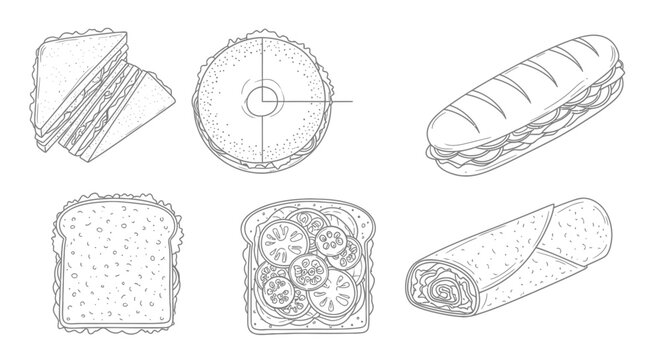 Variety of bread and sandwiches.