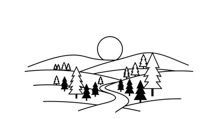 Fototapeta premium Black and white pine tree landscape.