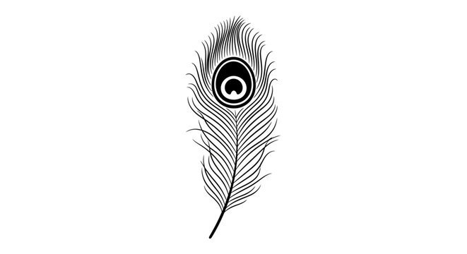 Black and white peacock feather illustration on white background