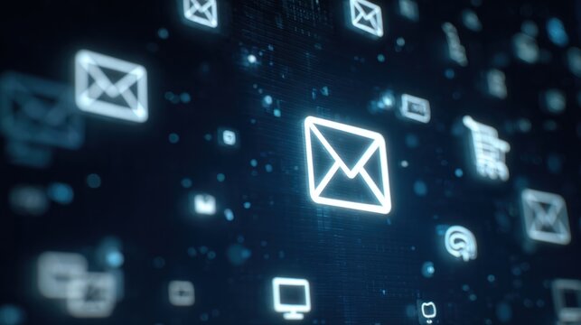 Digital data visualization of email symbols with dynamic flow in a technological network