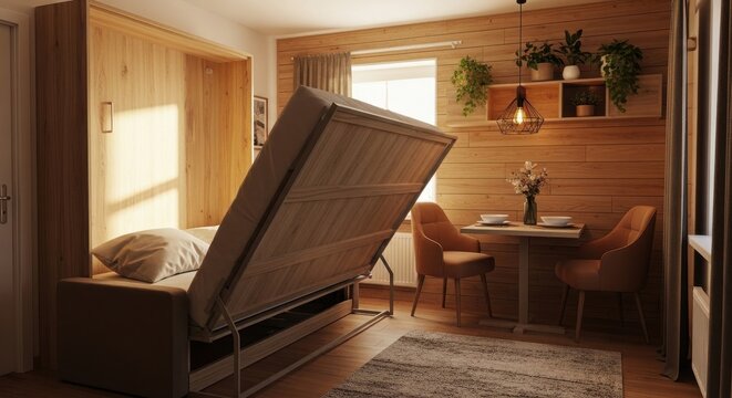 Transforming Murphy Bed Furniture in a Cozy, Small-Scale Residential Interior