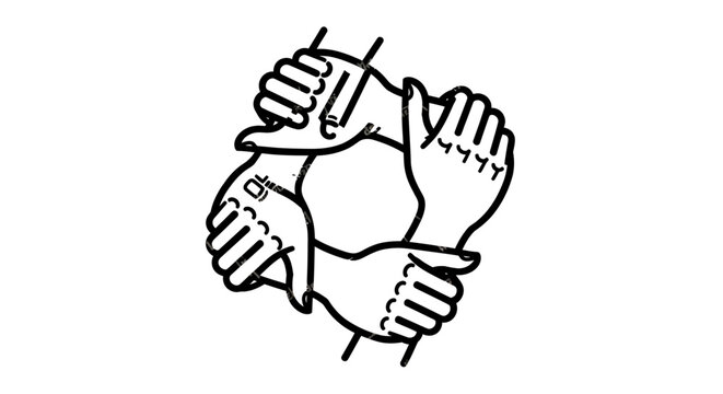Unity and teamwork depicted by interlocking hands forming a circle.