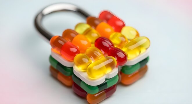 Gembok jelly, colorful jelly beans, padlock