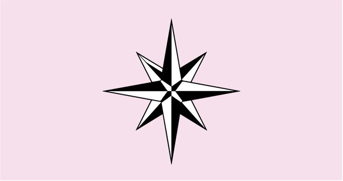 Stylized Eight-Point Compass Rose Design

