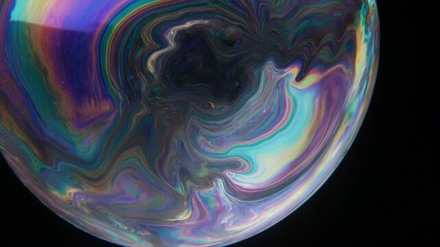 虹色ガラス泡の表面マクロ映像・干渉色が美しい幻想的な素材