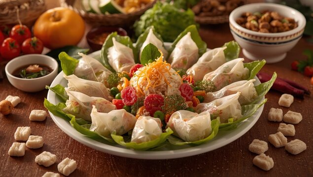 Fresh Miang, a Vietnamese dish, encased in a vegetable and spice flour.