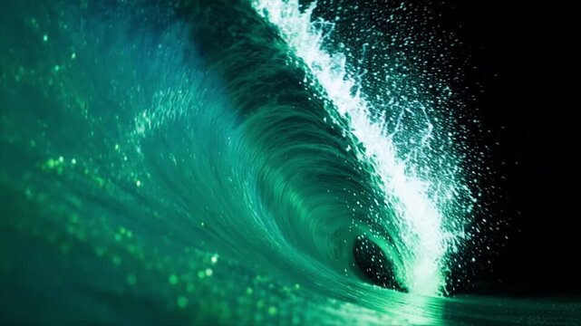発光する波が崩れる瞬間・スローモーション生物発光サーフ映像