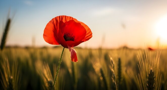 poppy field in sunset
