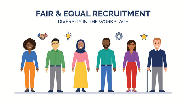 Celebrating diversity and inclusion in the workplace, promoting fair and equal recruitment for all during pride month with flat vector illustration