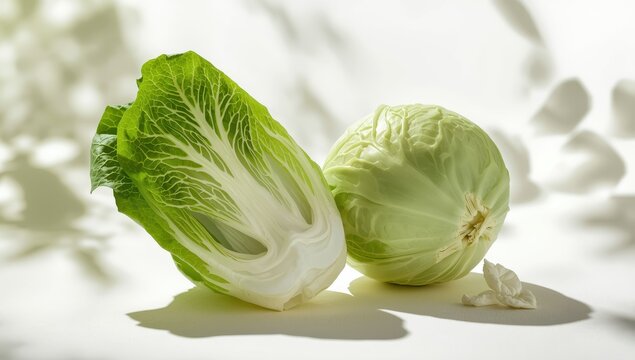 Napa and Michihli Chinese cabbages with crisp leaves on a white background.