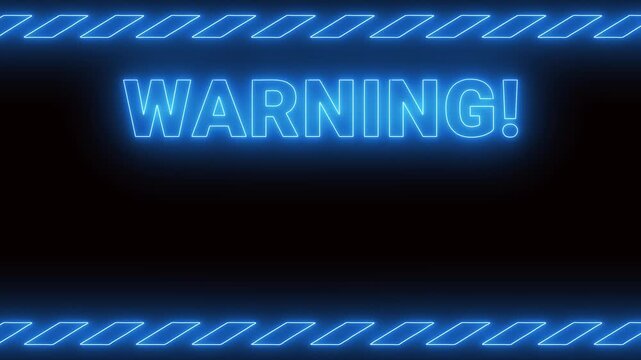 warning sign text animation with glowing light effect