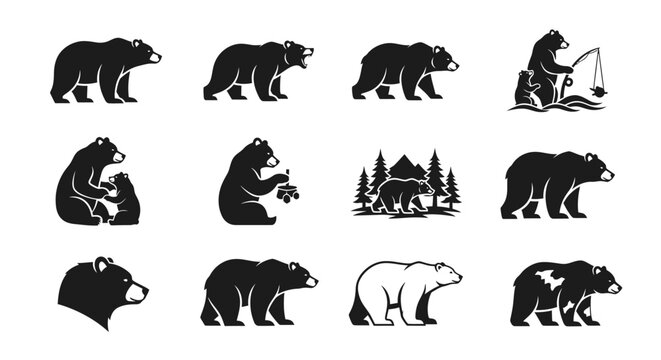 Collection of stylized lizard silhouettes, reptile diversity and wildlife icons for graphic design and education