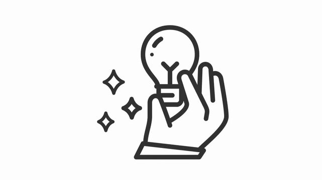 hand holding light bulb idea line icon animation - Minimal line icon animation of a hand holding a glowing light bulb, representing creativity, ideas, and inspiration.