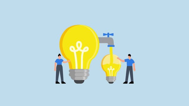 idea transfer collaboration light bulb animation - Animated scene of idea transfer between people using light bulbs, representing collaboration and sharing ideas.