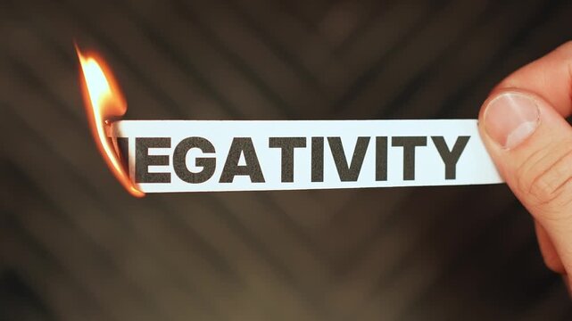 Burning &ldquo;NEGATIVITY&rdquo; concept symbolizing positive mindset, emotional reset, mental clarity, and letting go of toxic thoughts, stress, and pessimism.