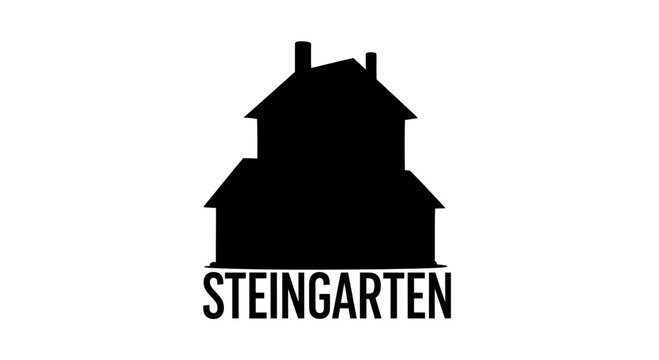 Black house silhouette logo with Steingarten text on white background