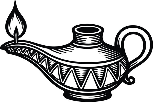 Oil Lamp With Flame vector