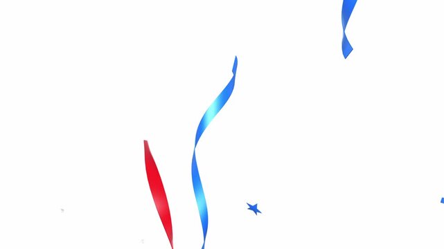 Explosion of stars ribbons and party streamers in America's colors red white and blue. Confetti fireworks overlay for USA celebrations 4th of July, Memorial Day, or patriotic US American holidays.