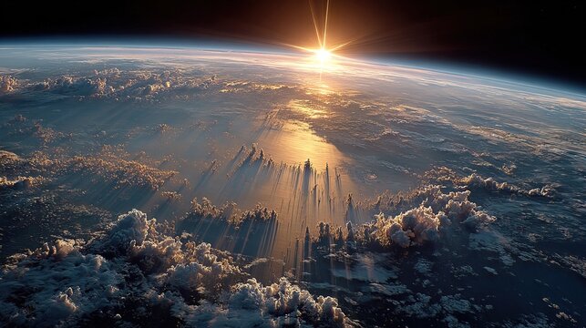 Realistic Detailed Sunrise Over Earth From Space with Cloudscape Atmosphere