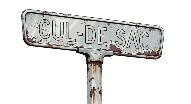 Cartoon Cul-De-Sac Street Sign, Detailed Vector Illustration of Rusty and Worn Road Sign, Symbol of Dead End, Suburban Life, Isolated on transparent background