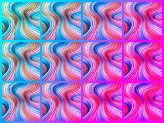 Obraz premium Flowing lines and vibrant colors create a dynamic grid of abstract patterns each square blends shades of blue pink and purple in a mesmerizing and energetic visual display