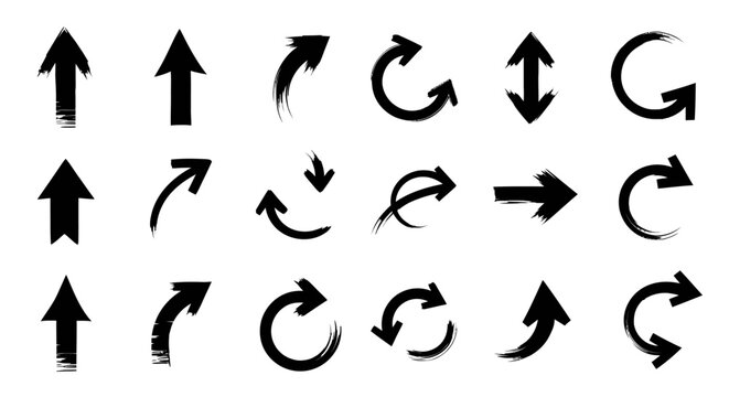 Elegant arrows set for business plan, presentation and education. Sign, Symbol, Hand drawn arrow paint brush design
