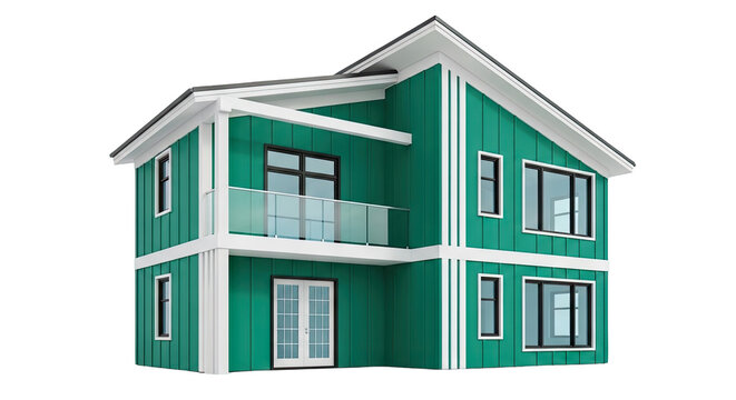 Modern Green Two-Story House with Balcony
