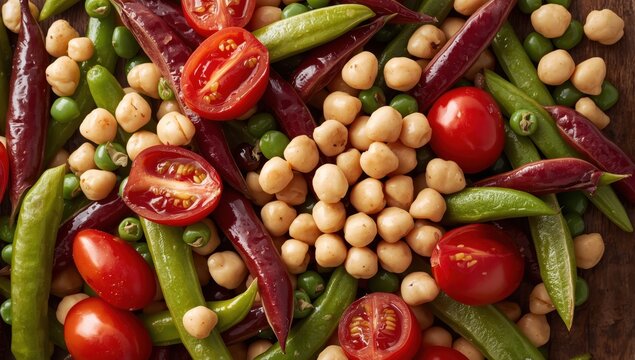 bean salad with scarlet runner, green beans, and chickpeas